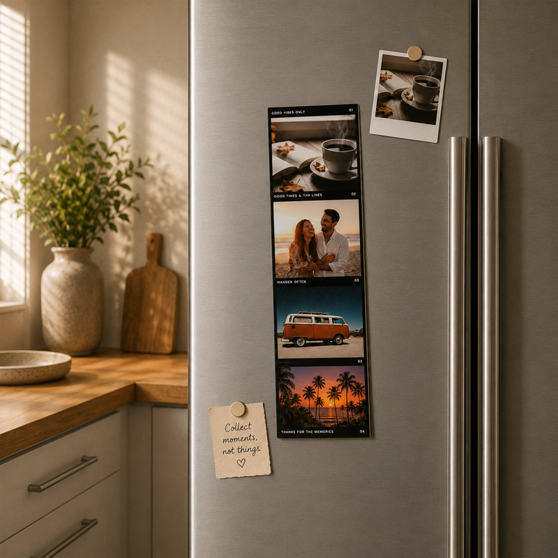 PhotoStrip personalised photo booth strip fridge magnet