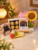 Besties Forever gift hamper with personalised photo polaroids and crochet pot magnet