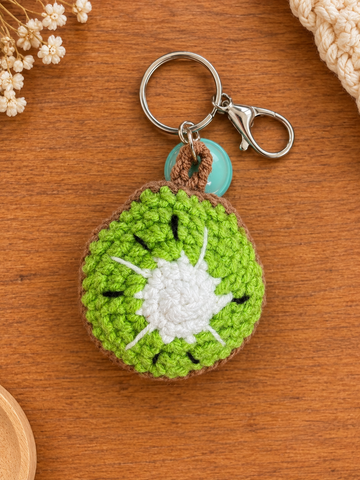 Crochet Kiwi Keychain – Handmade Fruit Slice Bag Charm
