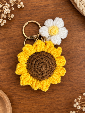 Crochet Sunflower & Daisy Keychain – Handmade Flower Duo Bag Charm