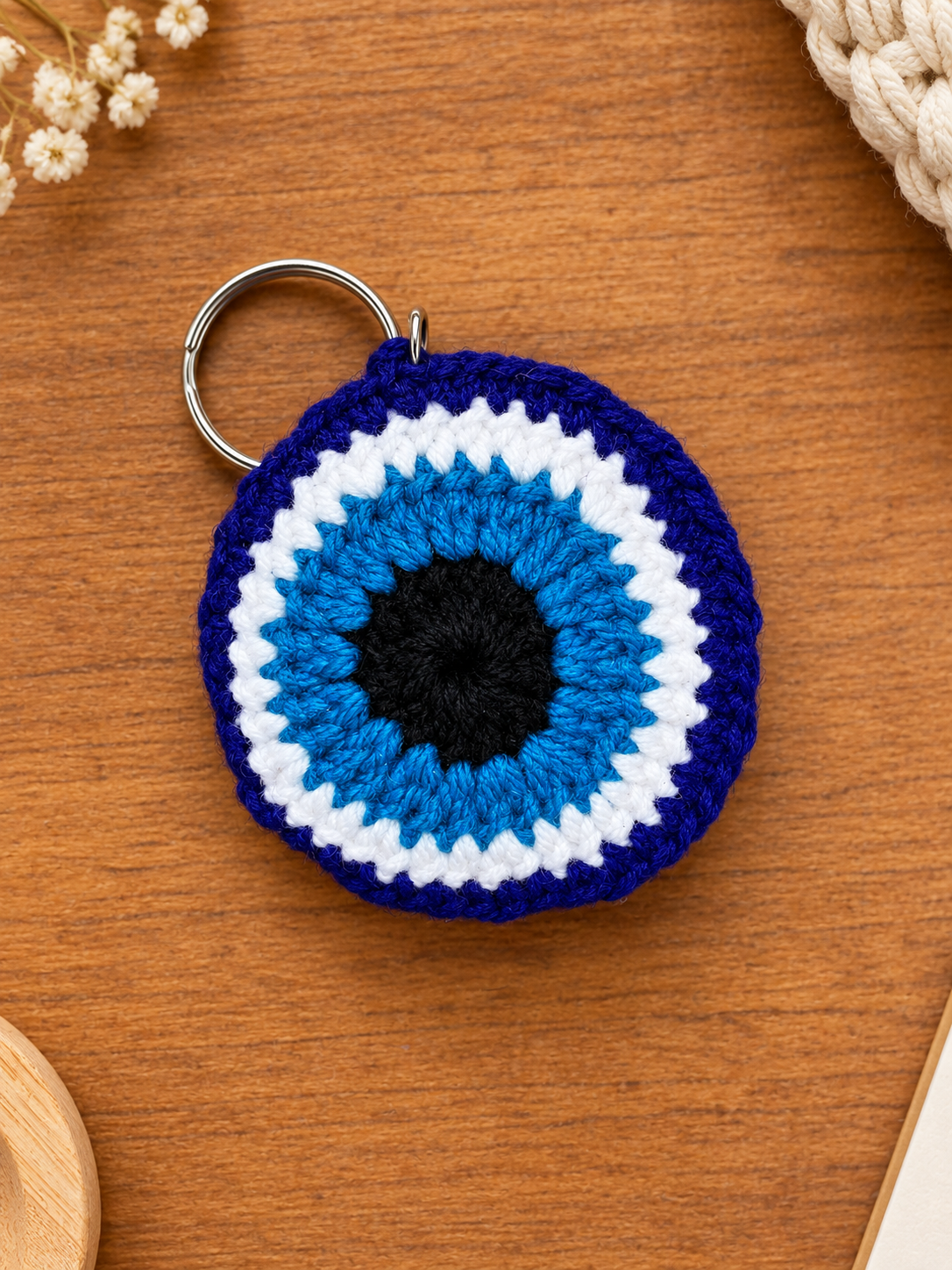 Crochet Evil Eye Keychain – Handmade Nazar Bag Charm