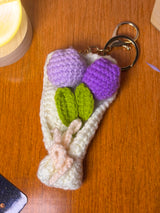 Crochet Tulip Bouquet Keychain – Handmade Wrapped Purple Tulips Bag Charm