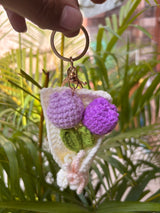 Crochet Tulip Bouquet Keychain – Handmade Wrapped Purple Tulips Bag Charm