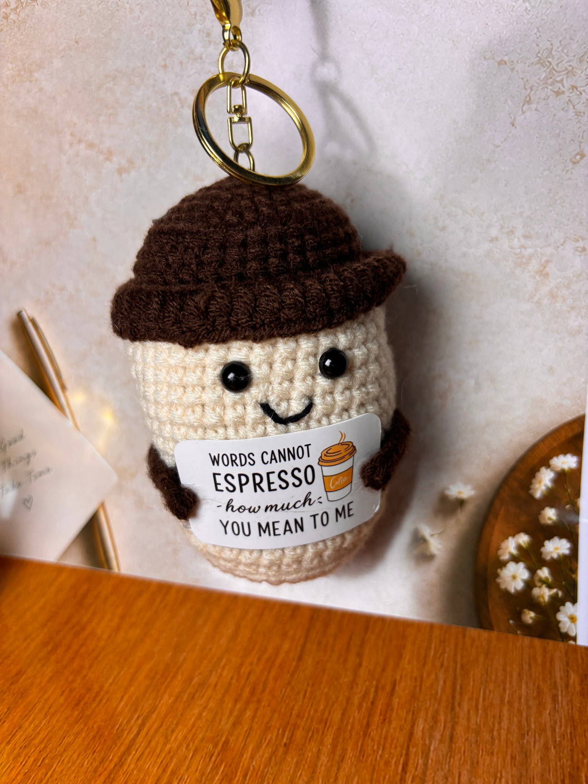 Crochet Coffee Cup Keychain – Handmade Espresso Cup Bag Charm