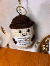 Crochet Coffee Cup Keychain – Handmade Espresso Cup Bag Charm