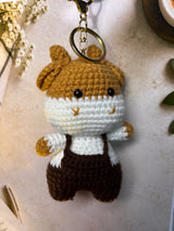 Crochet Bear Doll Keychain – Handmade Cute Overalls Bag Charm