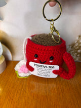 Crochet Tea Mug Keychain – Handmade Positivi-Tea Bag Charm