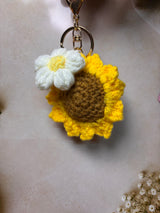 Crochet Sunflower & Daisy Keychain – Handmade Flower Duo Bag Charm