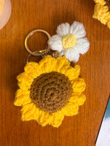 Crochet Sunflower & Daisy Keychain – Handmade Flower Duo Bag Charm