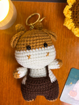 Crochet Bear Doll Keychain – Handmade Cute Overalls Bag Charm