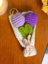 Crochet Tulip Bouquet Keychain – Handmade Wrapped Purple Tulips Bag Charm