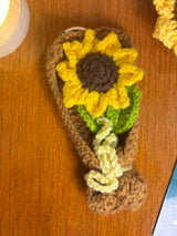 Crochet Sunflower Bouquet Keychain – Handmade Wrapped Flower Bag Charm