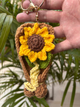 Crochet Sunflower Bouquet Keychain – Handmade Wrapped Flower Bag Charm