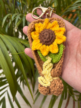 Crochet Sunflower Bouquet Keychain – Handmade Wrapped Flower Bag Charm
