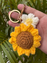 Crochet Sunflower & Daisy Keychain – Handmade Flower Duo Bag Charm