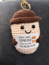 Crochet Coffee Cup Keychain – Handmade Espresso Cup Bag Charm