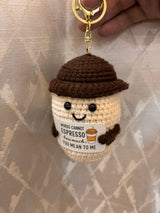 Crochet Coffee Cup Keychain – Handmade Espresso Cup Bag Charm